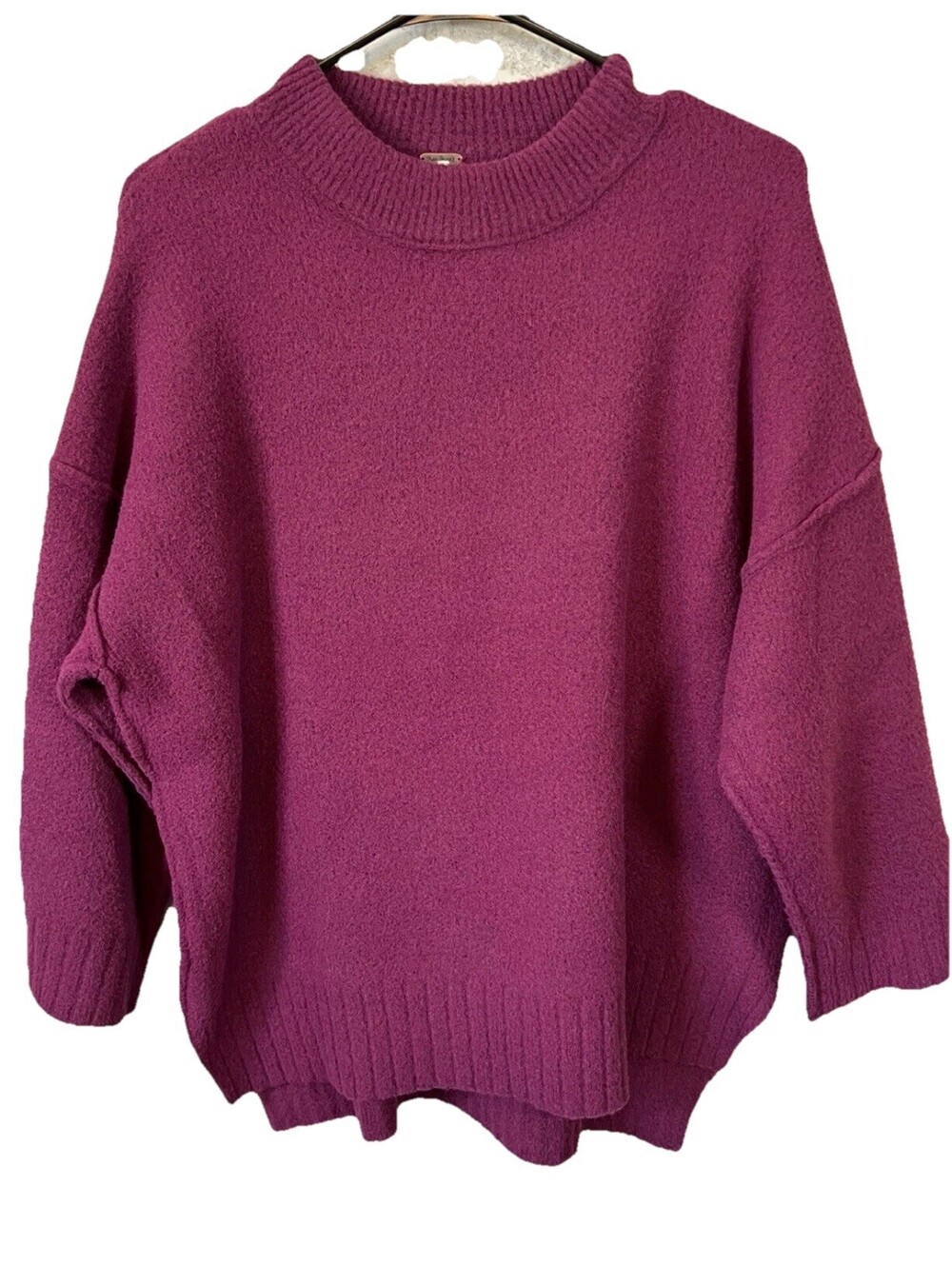 Free People Tunic Sweater Women's Purple Cotton Blend Crew-Neck Long Sleeves M